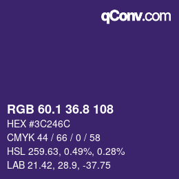カラーコード: RGB 60.1 36.8 108 | qconv.com