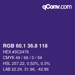 カラーコード: RGB 60.1 36.8 118 | qconv.com
