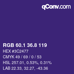 カラーコード: RGB 60.1 36.8 119 | qconv.com