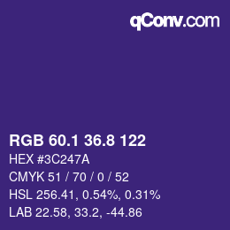 カラーコード: RGB 60.1 36.8 122 | qconv.com