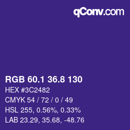 カラーコード: RGB 60.1 36.8 130 | qconv.com