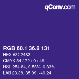 カラーコード: RGB 60.1 36.8 131 | qconv.com