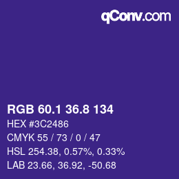 カラーコード: RGB 60.1 36.8 134 | qconv.com