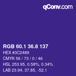 カラーコード: RGB 60.1 36.8 137 | qconv.com