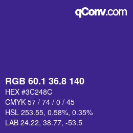 カラーコード: RGB 60.1 36.8 140 | qconv.com