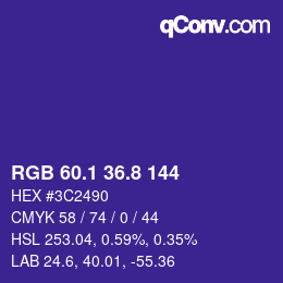 カラーコード: RGB 60.1 36.8 144 | qconv.com