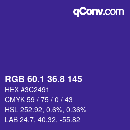 カラーコード: RGB 60.1 36.8 145 | qconv.com