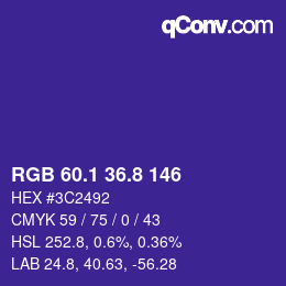 カラーコード: RGB 60.1 36.8 146 | qconv.com