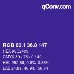 カラーコード: RGB 60.1 36.8 147 | qconv.com