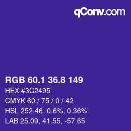 カラーコード: RGB 60.1 36.8 149 | qconv.com