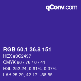 カラーコード: RGB 60.1 36.8 151 | qconv.com