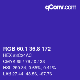カラーコード: RGB 60.1 36.8 172 | qconv.com