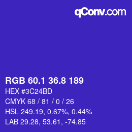 カラーコード: RGB 60.1 36.8 189 | qconv.com