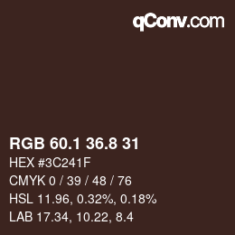 Color code: RGB 60.1 36.8 31 | qconv.com