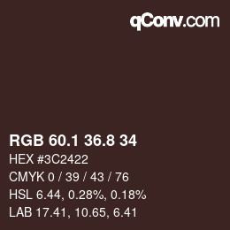 Color code: RGB 60.1 36.8 34 | qconv.com