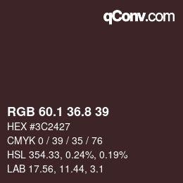 Color code: RGB 60.1 36.8 39 | qconv.com