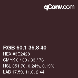 Color code: RGB 60.1 36.8 40 | qconv.com