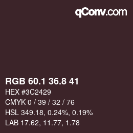 Color code: RGB 60.1 36.8 41 | qconv.com