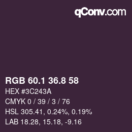 Color code: RGB 60.1 36.8 58 | qconv.com