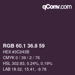 Color code: RGB 60.1 36.8 59 | qconv.com