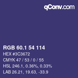カラーコード: RGB 60.1 54 114 | qconv.com