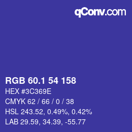カラーコード: RGB 60.1 54 158 | qconv.com
