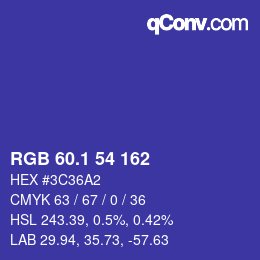 カラーコード: RGB 60.1 54 162 | qconv.com