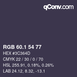 Color code: RGB 60.1 54 77 | qconv.com