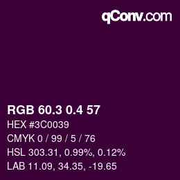 カラーコード: RGB 60.3 0.4 57 | qconv.com