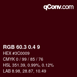 カラーコード: RGB 60.3 0.4 9 | qconv.com