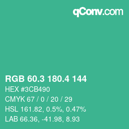 カラーコード: RGB 60.3 180.4 144 | qconv.com