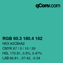 カラーコード: RGB 60.3 180.4 162 | qconv.com