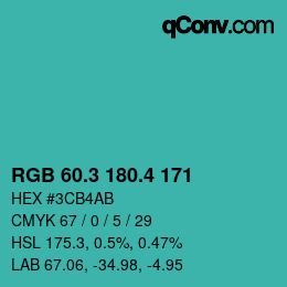 カラーコード: RGB 60.3 180.4 171 | qconv.com