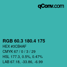 カラーコード: RGB 60.3 180.4 175 | qconv.com