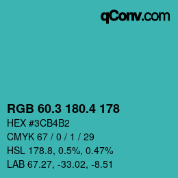 カラーコード: RGB 60.3 180.4 178 | qconv.com