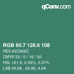 カラーコード: RGB 60.7 128.6 108 | qconv.com