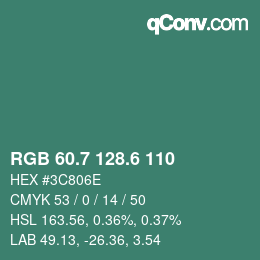 カラーコード: RGB 60.7 128.6 110 | qconv.com