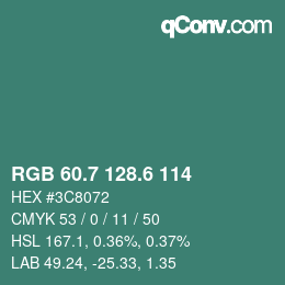 カラーコード: RGB 60.7 128.6 114 | qconv.com