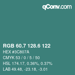 カラーコード: RGB 60.7 128.6 122 | qconv.com