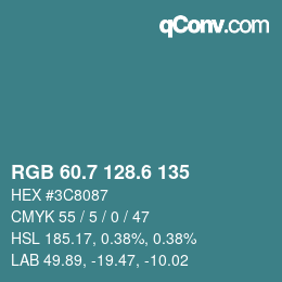 カラーコード: RGB 60.7 128.6 135 | qconv.com