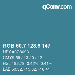 カラーコード: RGB 60.7 128.6 147 | qconv.com