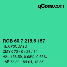 カラーコード: RGB 60.7 218.6 157 | qconv.com