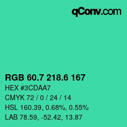 カラーコード: RGB 60.7 218.6 167 | qconv.com