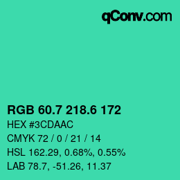 カラーコード: RGB 60.7 218.6 172 | qconv.com