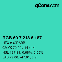 カラーコード: RGB 60.7 218.6 187 | qconv.com