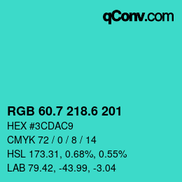カラーコード: RGB 60.7 218.6 201 | qconv.com