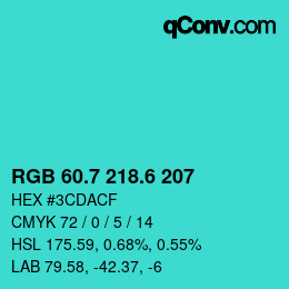 カラーコード: RGB 60.7 218.6 207 | qconv.com