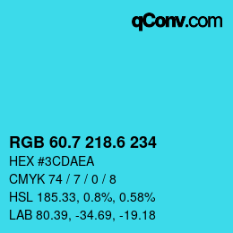 カラーコード: RGB 60.7 218.6 234 | qconv.com