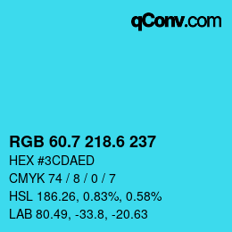 カラーコード: RGB 60.7 218.6 237 | qconv.com