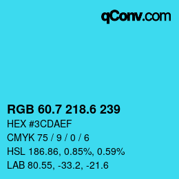 カラーコード: RGB 60.7 218.6 239 | qconv.com